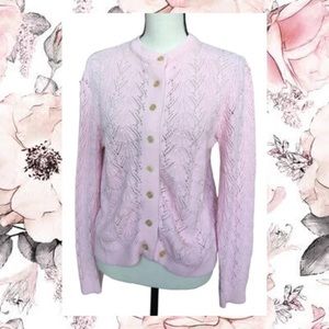 Vintage Cuddle Knits Baby Pink Shell Pattern Relaxed Fit Cardigan Sweater M L